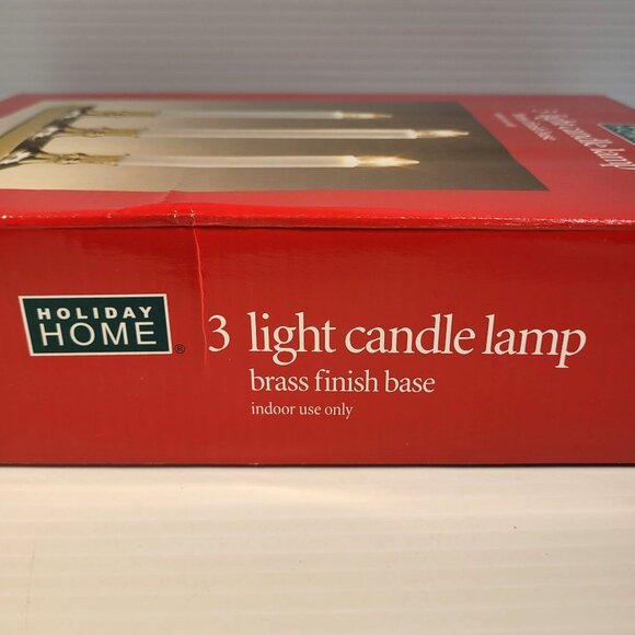 Three Light Candle Lamp Holiday Electric Home Brass Finish Base Indoor Use Box - Picture 6 of 6
